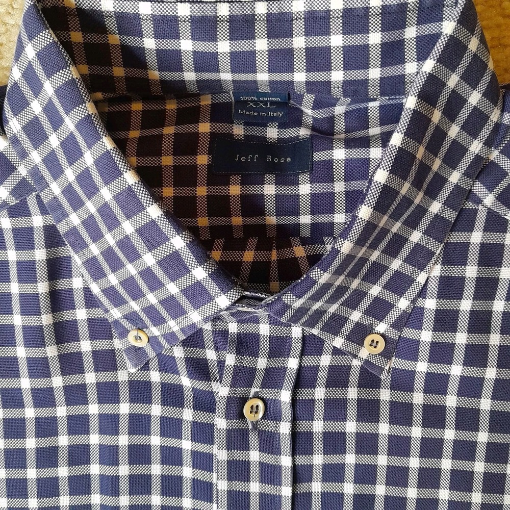 Jeff Rose Men's 2XL Shirt Navy Blue Check Long Sleeve Button Down 100% cotton